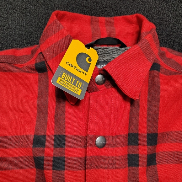 Carhartt Relaxed Fit Heavy Buffalo Plaid Flannel Sherpa Lined Jacket Men's S - Picture 1 of 11